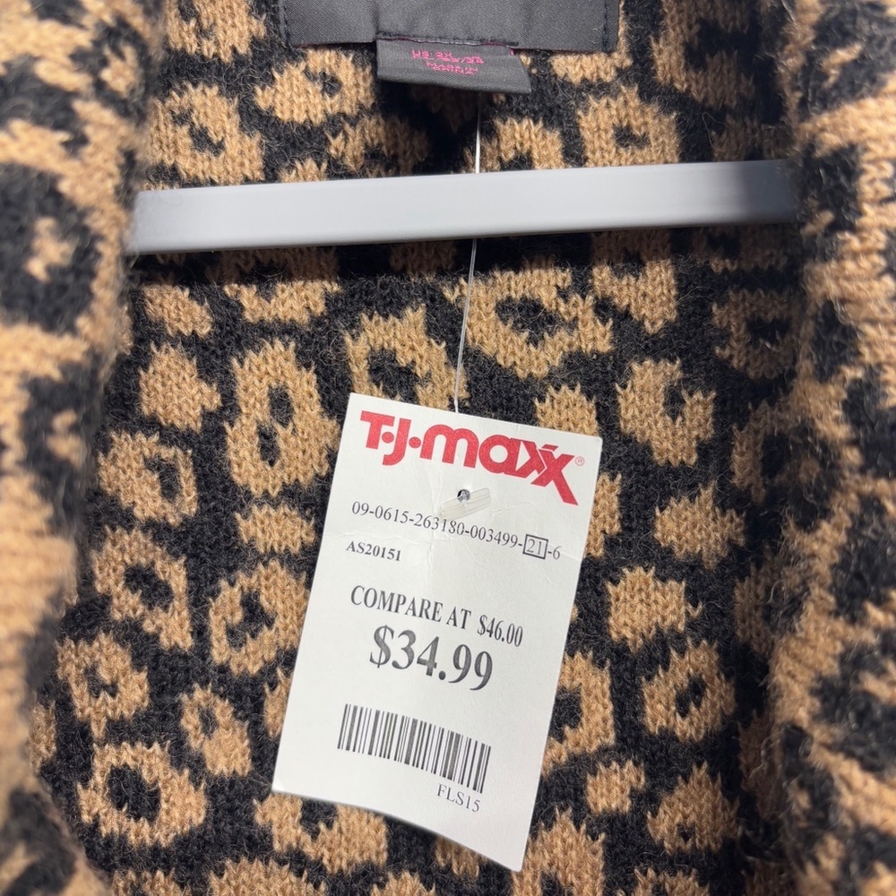 NWT Christian Siriano Sweater Coat Leopard Print Knit Brown Black‎ 2x - Picture 5 of 8